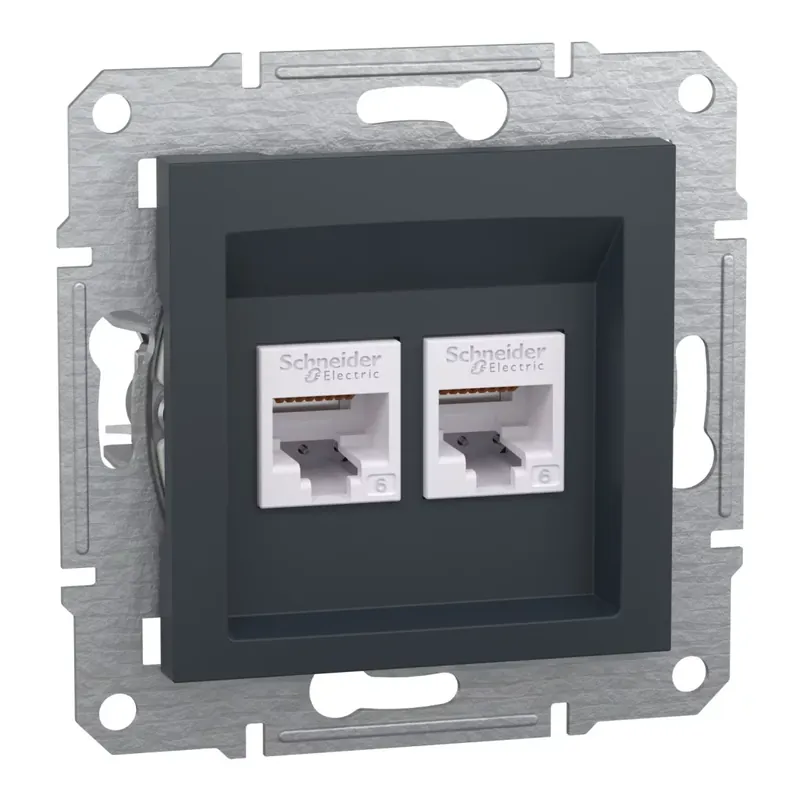 Újdonság Schneider Electric ASFORA 2xRJ45 Cat6 UTP aljzat, antracit (EPH4800171)