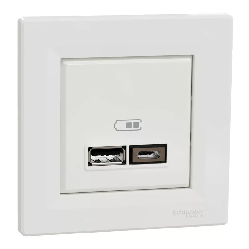 Kedvezményes ár Schneider Electric ASFORA Dupla USB töltő, 2,4A, A+C, fehér (EPH2700321)