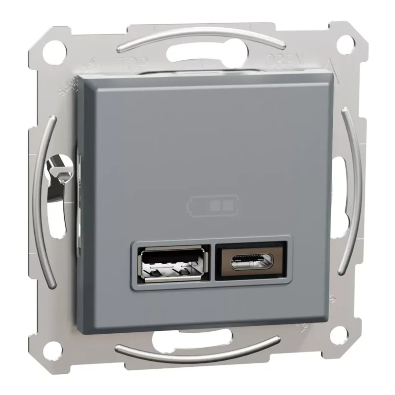 Schneider Electric ASFORA Dupla USB töltő, 2,4A, A+C, acél (EPH2700362) Azonnal elérhető