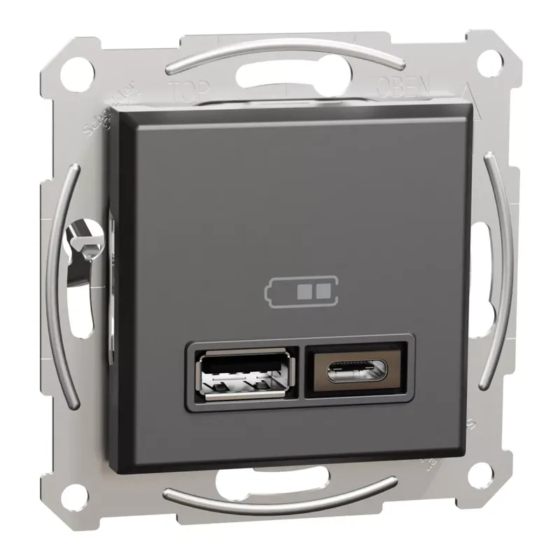 Schneider Electric ASFORA Dupla USB töltő, 2,4A, A+C, antracit (EPH2700371) Népszerű