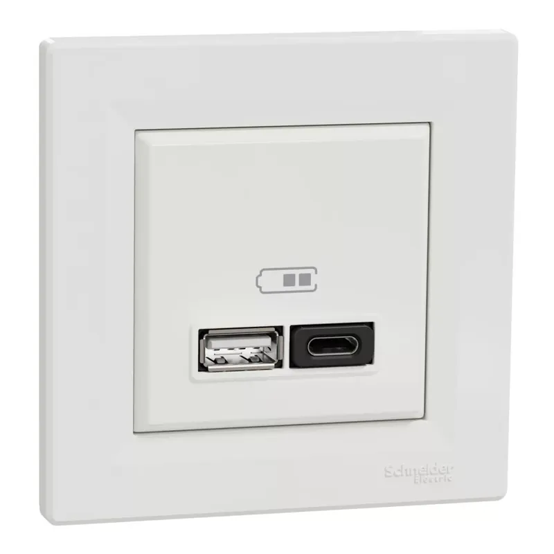 Kedvezmény Schneider Electric ASFORA Dupla USB gyorstöltő, A+C, 45W, fehér (EPH2700421)