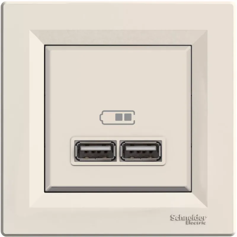 Schneider Electric ASFORA Dupla USB töltő, 2.1A, A+A, bézs (EPH2700223) Korlátozott ajánlat