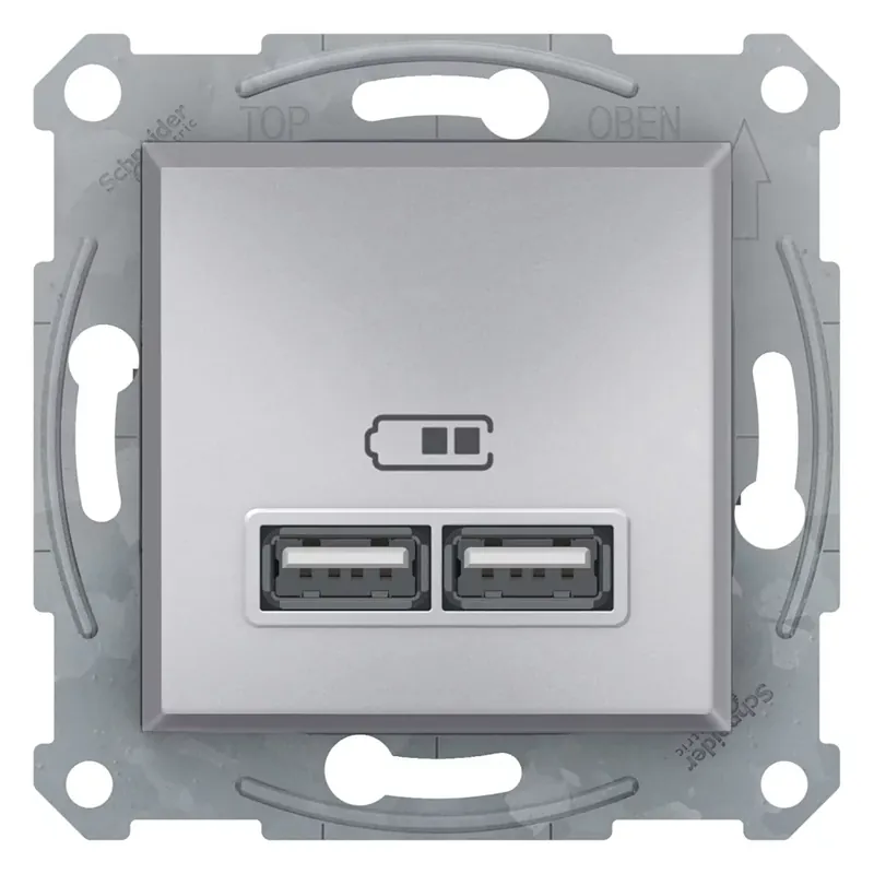 Újdonság Schneider Electric ASFORA Dupla USB töltő, 2.1A, A+A, alumínium (EPH2700261)