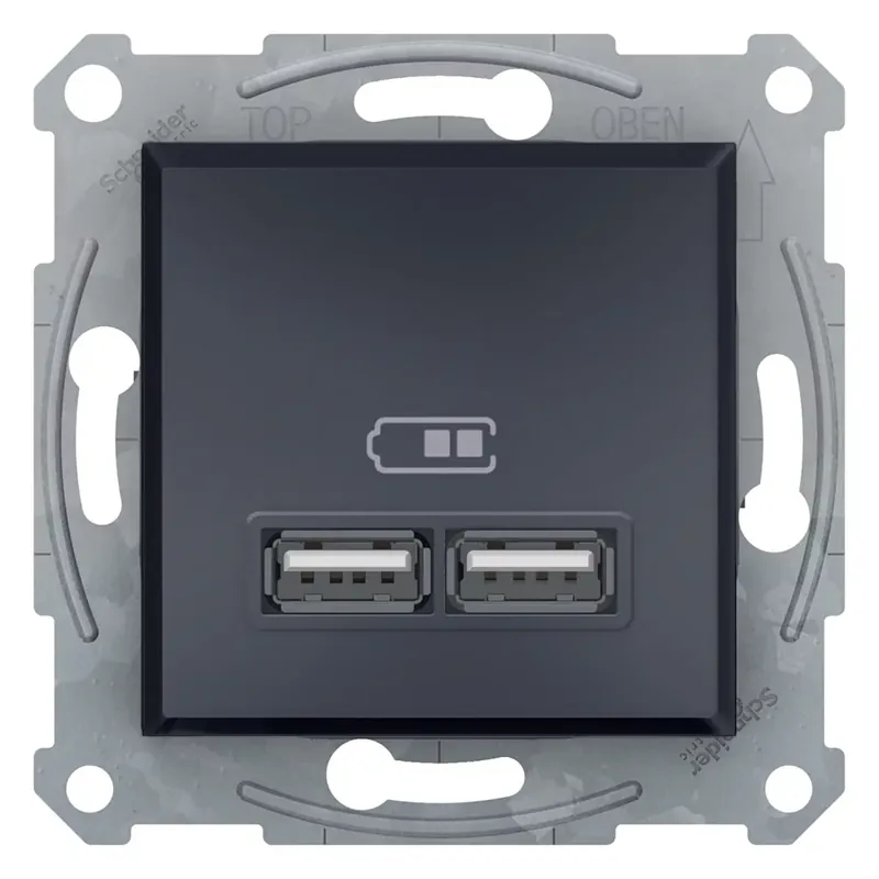 Schneider Electric ASFORA Dupla USB töltő, 2.1A, A+A, antracit (EPH2700271) Biztonságos vásárlás