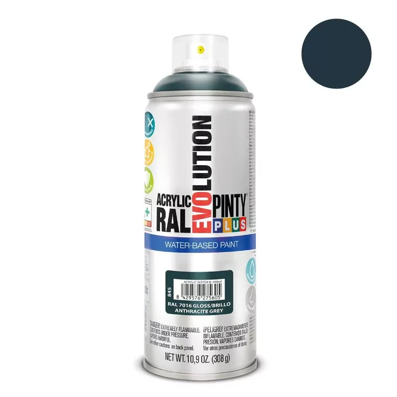 Pinty Plus Evolution Anthracit Grey vizes bázisú akril festék spray fényes 400ml RAL 7016 Csak ma