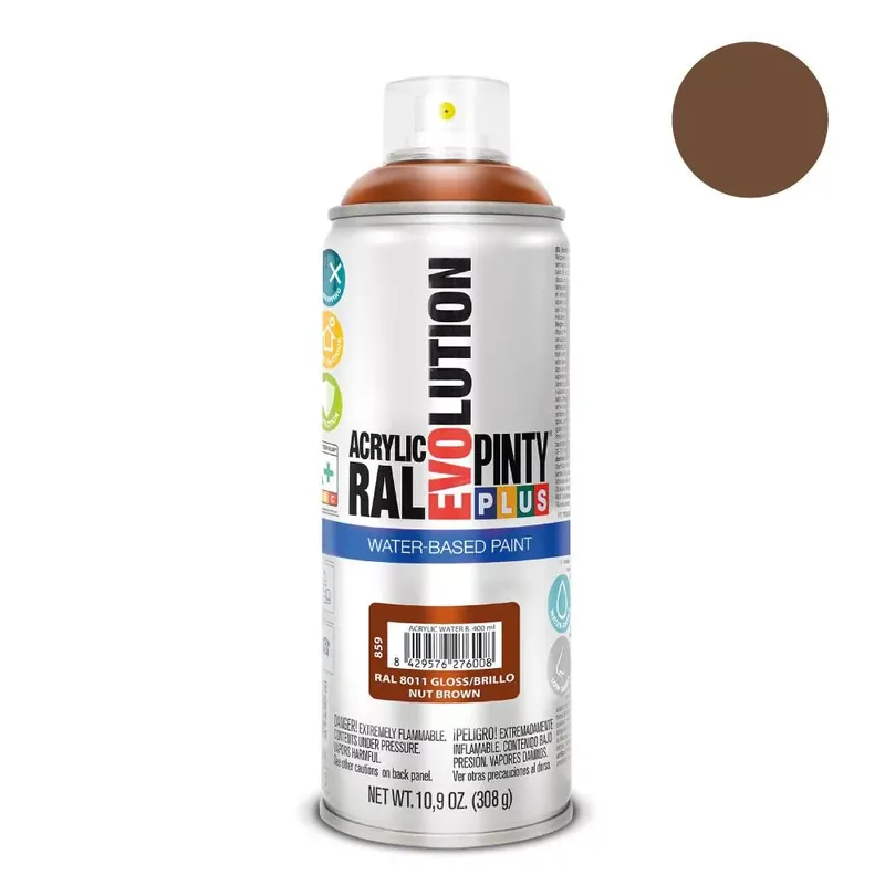 Olcsóbb Pinty Plus Evolution Nut Brown vizes bázisú akril festék spray fényes 400ml RAL 8011