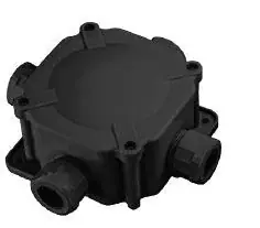 Népszerű PG21 elosztódoboz, fekete, 4 bevezetéssel, 5x6mm2 terminál, IP67