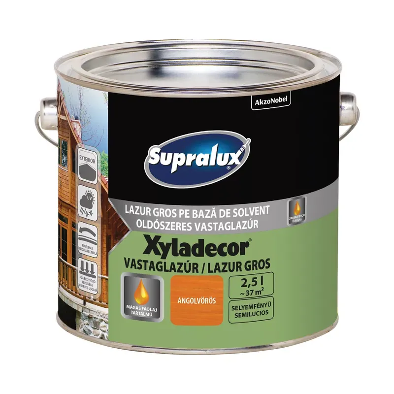 Szezonális akció Supralux Xyladecor angolvörös 2,5l selyemfényű oldószeres vastaglazúr