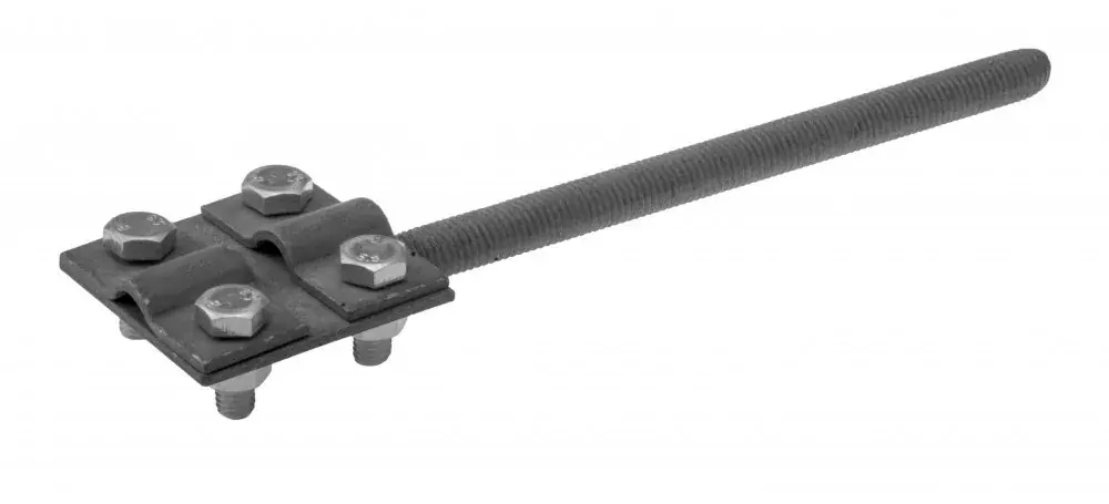 Villámvédelmi vezetékfeszítő vas, 220mm, M12 csavar, (4xM8-as csavarral rögzíthető), (vezeték átmérő 8,10mm) Gyors szállítás