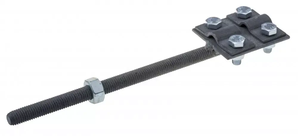 Villámvédelmi vezetékfeszítő vas, 220mm, M12 csavarral és anyával, (4xM8-as csavarral rögzíthető), (vezeték átmérő 8,10mm) Kedvezmény