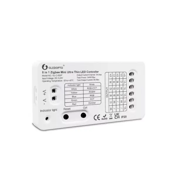 Outlet Gledopto GL-C-002P (6A), Pro 5-in-1-ben Mini LED vezérlés, 5V-24V DC (Zigbee+2.4GHz RF)