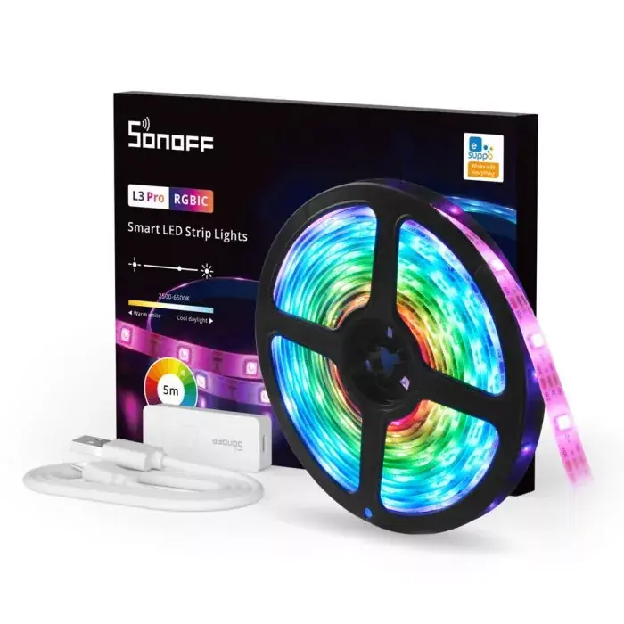 Sonoff L3 Pro RGBIC okos LED szalag készlet (5 m RGBIC LED szalag, WiFi+Bluetooth okosvezérlés, tápegység) Rendeld meg most