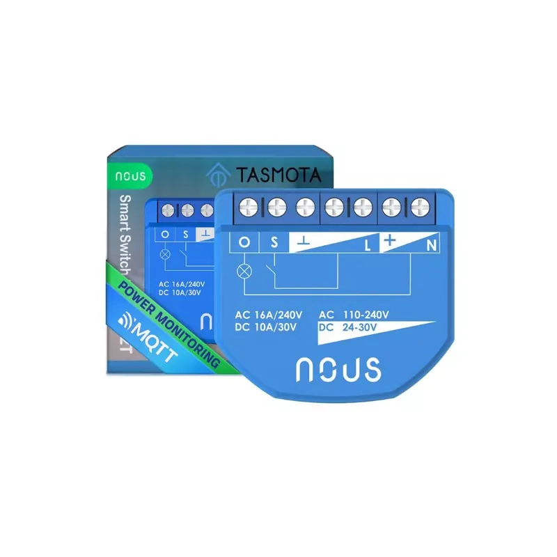 Gyors kiszállítás Nous B2T okos Wi-Fi-s 1 áramkörös, fogyasztásmérős mini kapcsolórelé modul (Tasmota firmware, Matter kompatibilis)