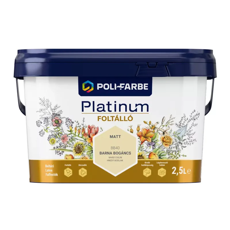 Outlet Poli-Farbe Platinum Foltálló barna bogáncs színű 2,5l beltéri latex falfesték