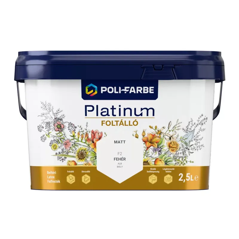 Poli-Farbe Platinum Foltálló fehér színű 2,5l beltéri latex falfesték Ajánlat