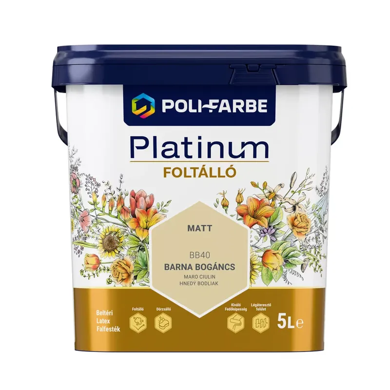 Poli-Farbe Platinum Foltálló barna bogáncs színű 5l beltéri latex falfesték Outlet
