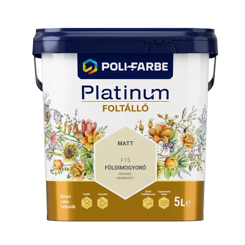 Azonnal elérhető Poli-Farbe Platinum Foltálló földimogyoró színű 5l beltéri latex falfesték