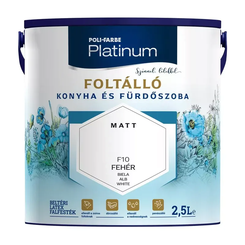 Gyors szállítás Poli-Farbe Platinum Foltálló Konyhai és Fürdőszoba Beltéri Falfesték Fehér választható kiszerelésben