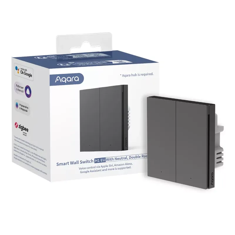 Kedvezményes ár AQARA H1 2 gombos Zigbee 3.0 okos villanykapcsoló (fázis+nulla), szürke