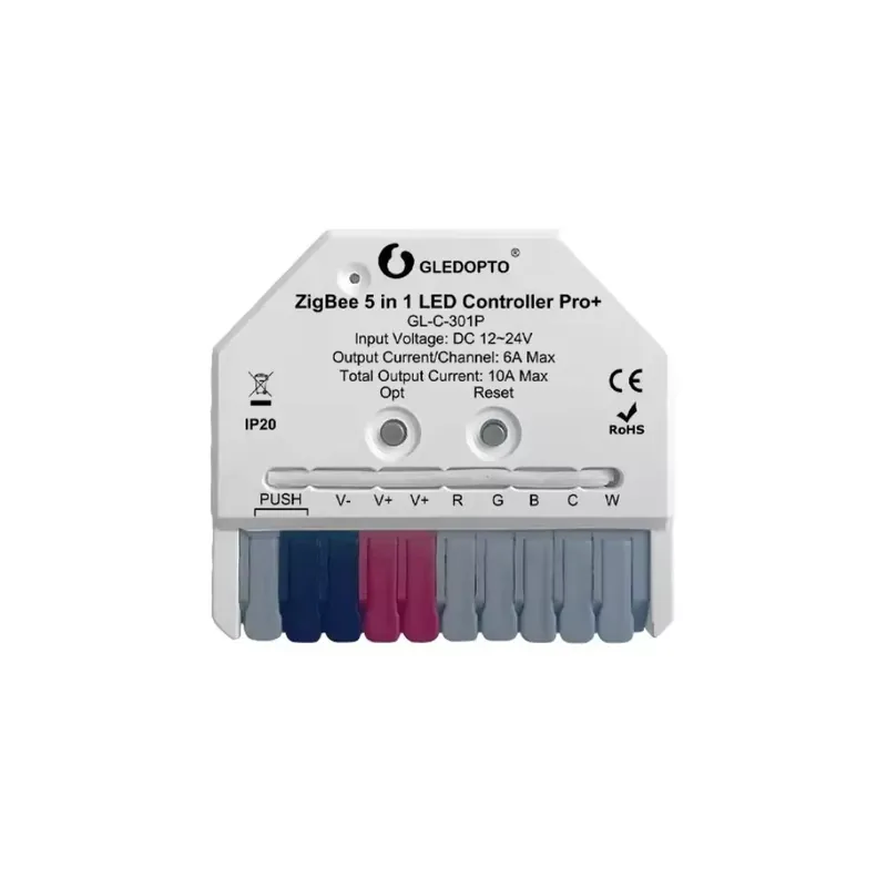 Kiárusítás Gledopto GL-C-301P Ultra Mini Zigbee Pro+ 5-in-1-ben okos LED vezérlés, Zigbee+2.4GHz RF, kapcsolóbemenettel