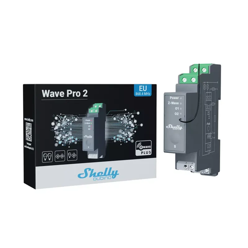 Shelly Qubino Wave PRO 2 két áramkörös, DIN-sínre illeszthető okosrelé, Z-Wave protokoll kompatibilis Kiárusítás