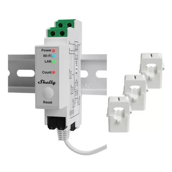 Outlet Shelly PRO 3EM-120A három fázisú, professzionális Wi-Fi + Ethernet fogyasztásmérő, 3 x 120A áramváltóval
