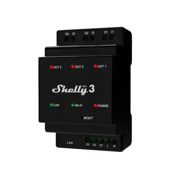 Ne maradj le Shelly PRO 3 - három áramkörös WiFi + Ethernet + Bluetooth okosrelé, kapcsolóbemenettel, DIN-sínre szerelhető