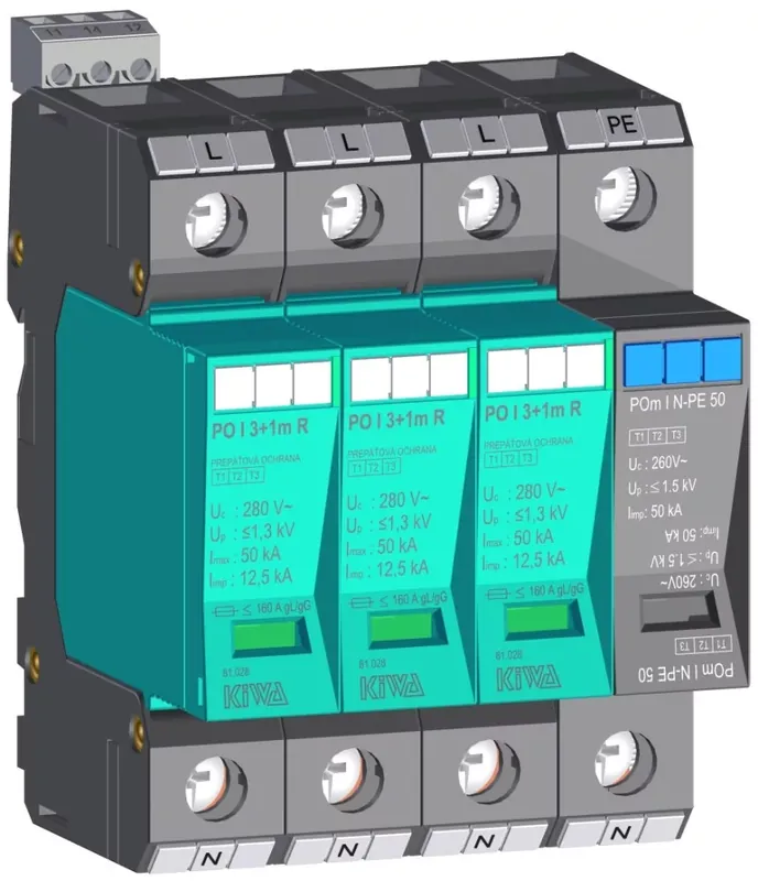 Legkelendőbb KIWA túlfeszültség levezető PO I 3+1m R 280V túlfeszültség levezető távjelzős 12,5kA T1+T2 (B+C) cikkszám 81.028