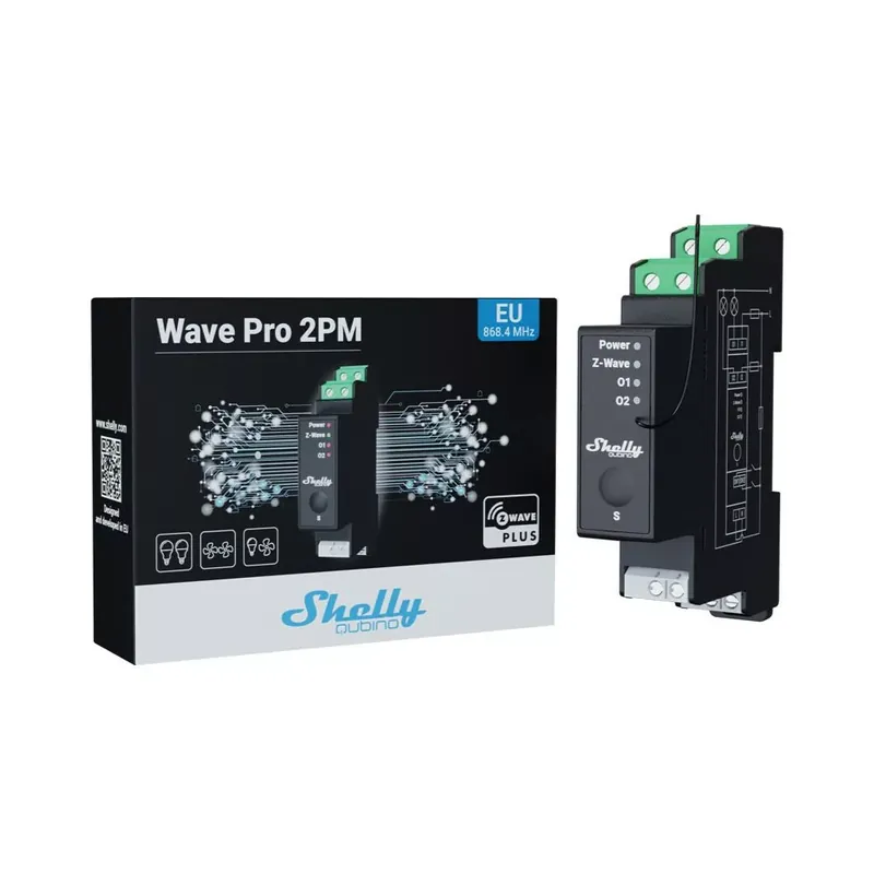 Kiárusítás Shelly Qubino Wave PRO 2PM két áramkörös, DIN-sínre illeszthető, fogyasztásmérős okosrelé, Z-Wave protokoll kompatibilis