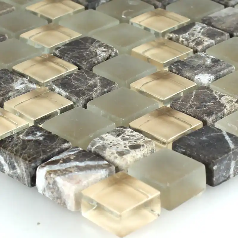 Árcsökkenés Mozaik Csempe Üveg Üveggolyó 15x15x8mm Barna Bézs Mix