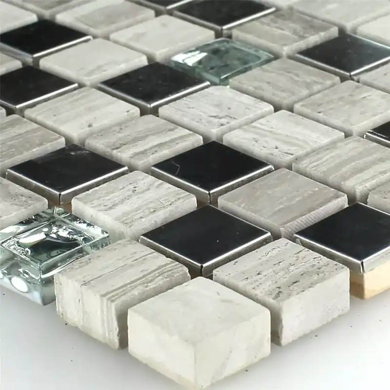 Mozaik Csempe Üveg Homokkő Rozsdamentes Acél Szürke 15x15x8mm Vedd meg online