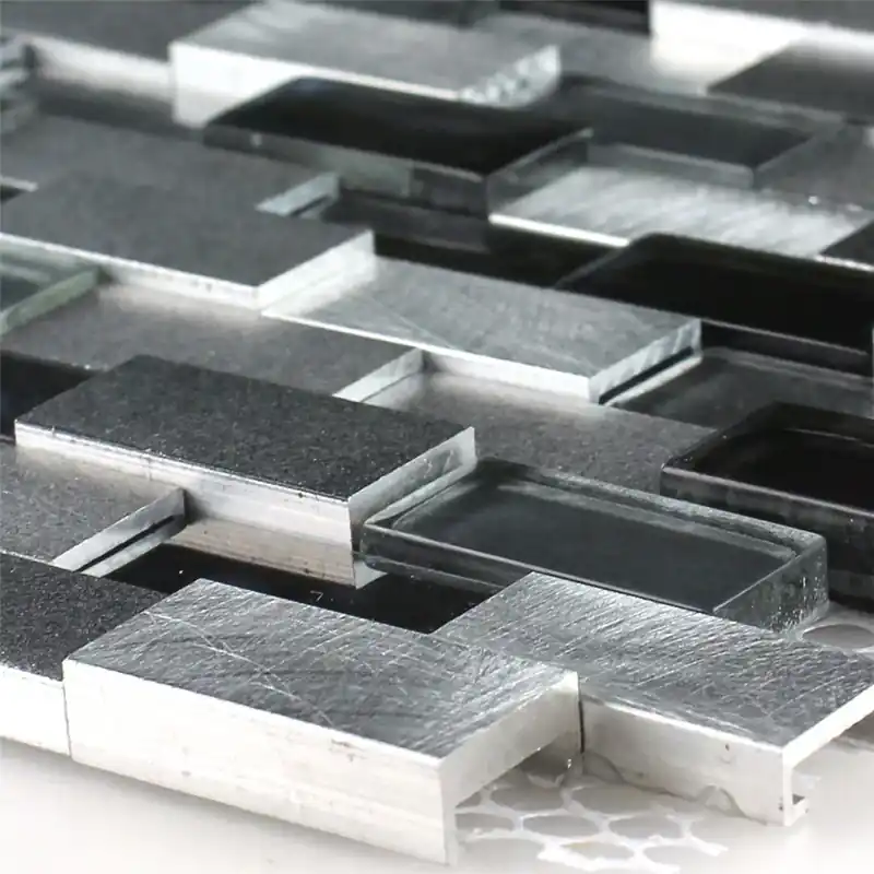 Mozaik Csempe Alumínium Üveg Design 3D Fekete Ezüst Akció