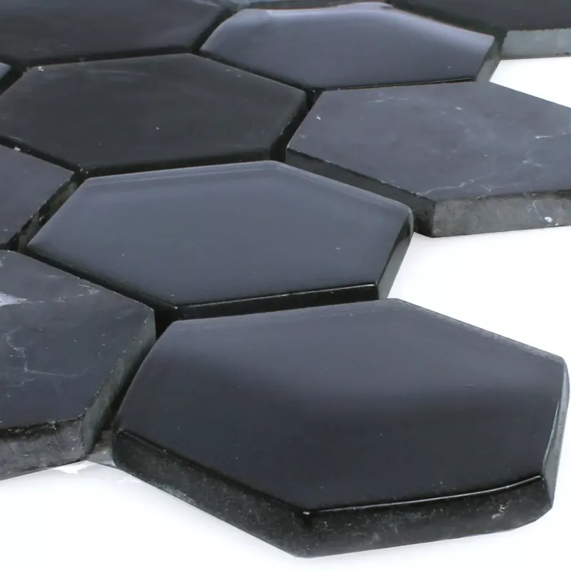 Gyors szállítás Mozaik Csempe Hatszög Üveg Természetes Kő Fekete 3D