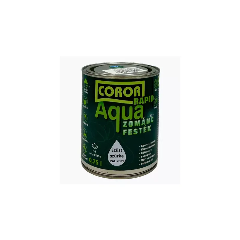 Biztonságos vásárlás Coror Rapid Aqua VÍZBÁZISÚ Zománcfesték Ezüstszürke RAL 7001 0,75l