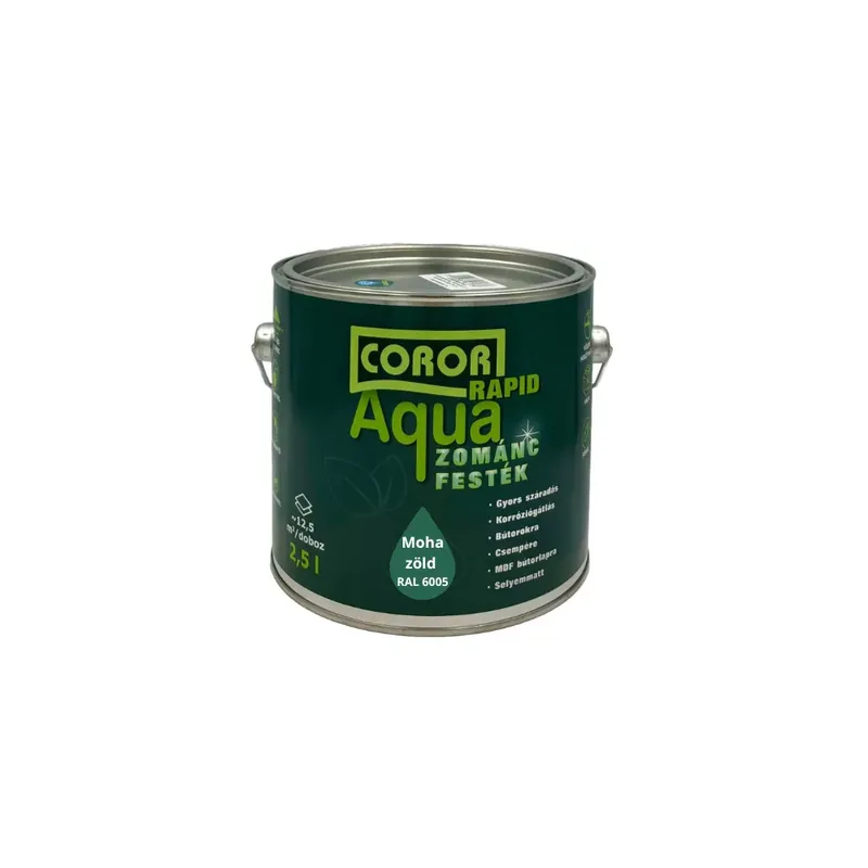 Prémium Coror Rapid Aqua VÍZBÁZISÚ Zománcfesték Mohazöld RAL 6005 2,5l