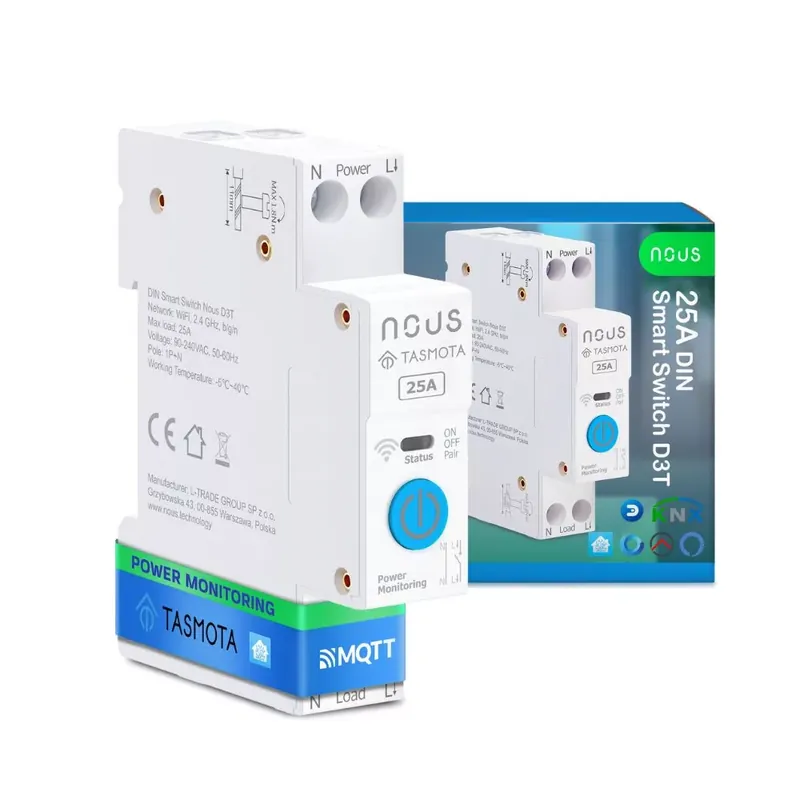 Nous D3T DIN-sín kompatibilis Wi-Fi-s relémodul, Tasmota firmware, Matter kompatibilis, 25A Kedvezmény