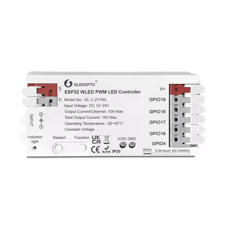 Gledopto GL-C-211WL okos WLED PWM LED szalag vezérlés analóg LED szalagokhoz (egyszínű, CCT, RGB, RGBW, RGB CCT) Újdonság