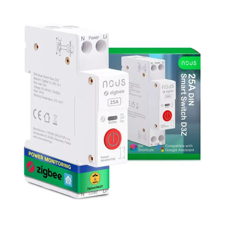 Korlátozott ajánlat Nous D3Z DIN-sín kompatibilis Tuya Zigbee relémodul, 25A