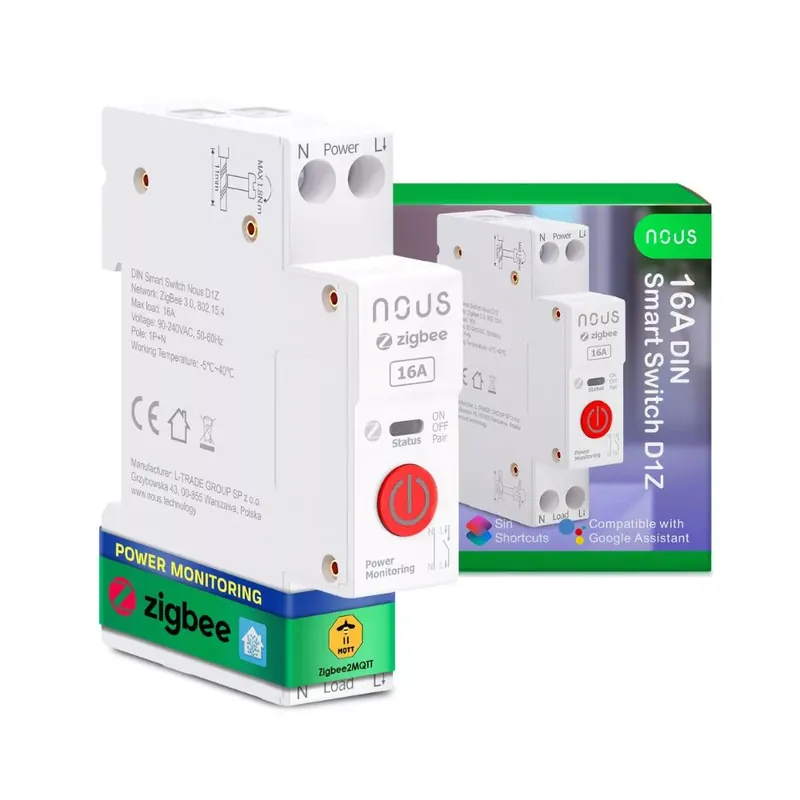 Nous D1Z DIN-sín kompatibilis Tuya Zigbee fogyasztásmérős relémodul 16A Szuper akció