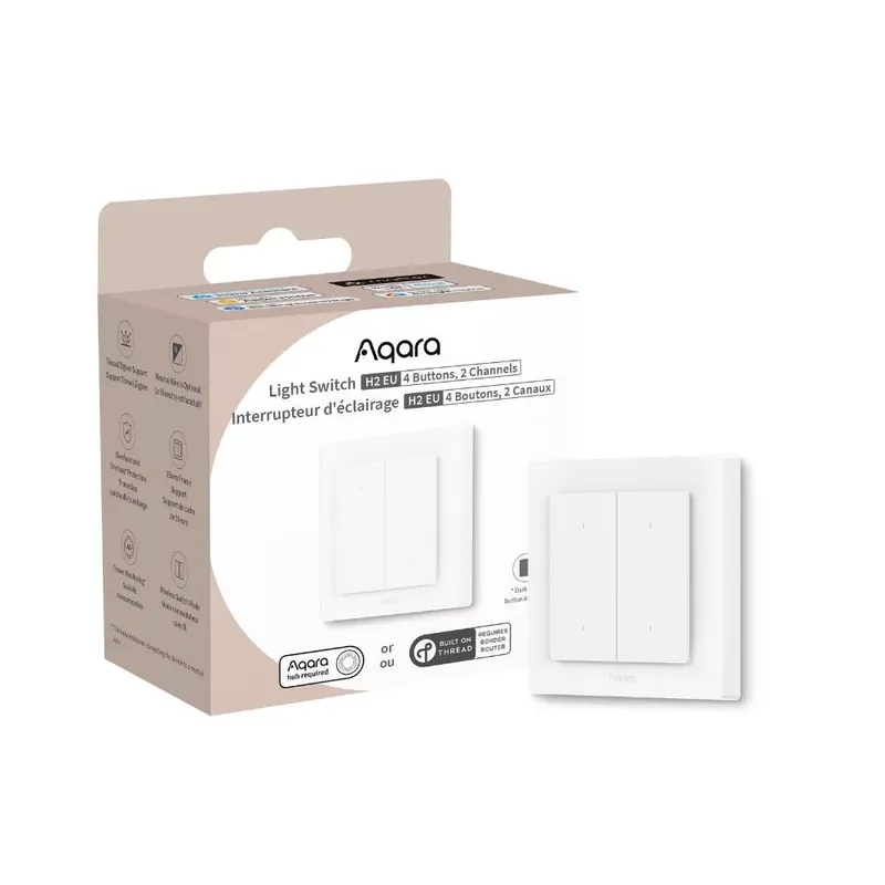 Aqara H2 villanykapcsoló EU két áramkörös, négy gombos okos Zigbee + Thread villanykapcsoló Azonnali szállítás
