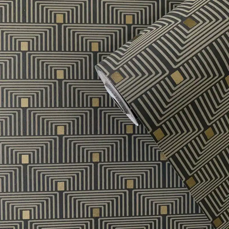 Újdonság Geometriai mintás fekete színárnyalatú vlies tapéta Boutique/Galerie F-PL3006