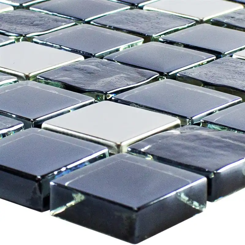Üvegmozaik Csempe Larisa Metallic Fekete Ezüst Prémium