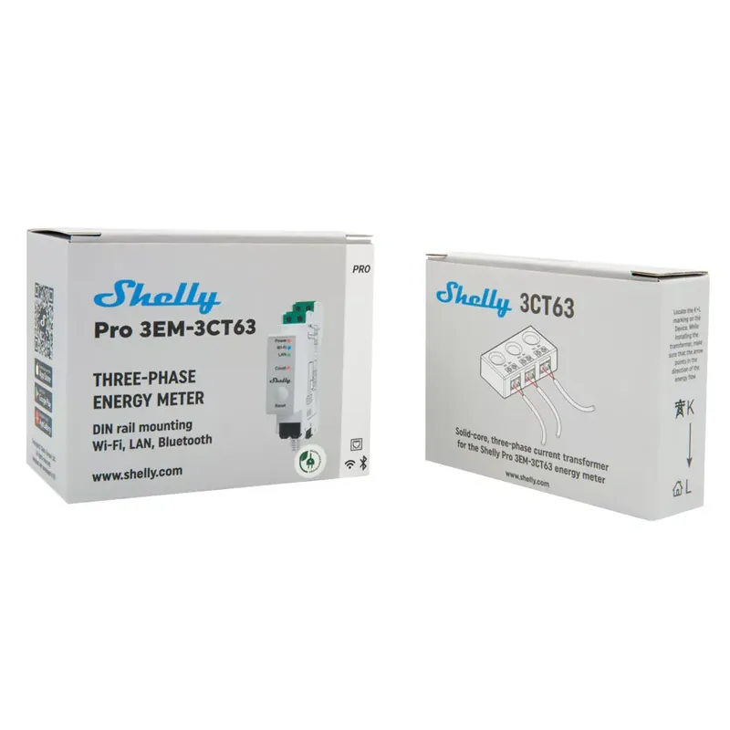 Olcsó Shelly PRO 3EM 3CT63 okos Wi-Fi + Ethernet háromfázisú fogyasztásmérő, DIN-sínre