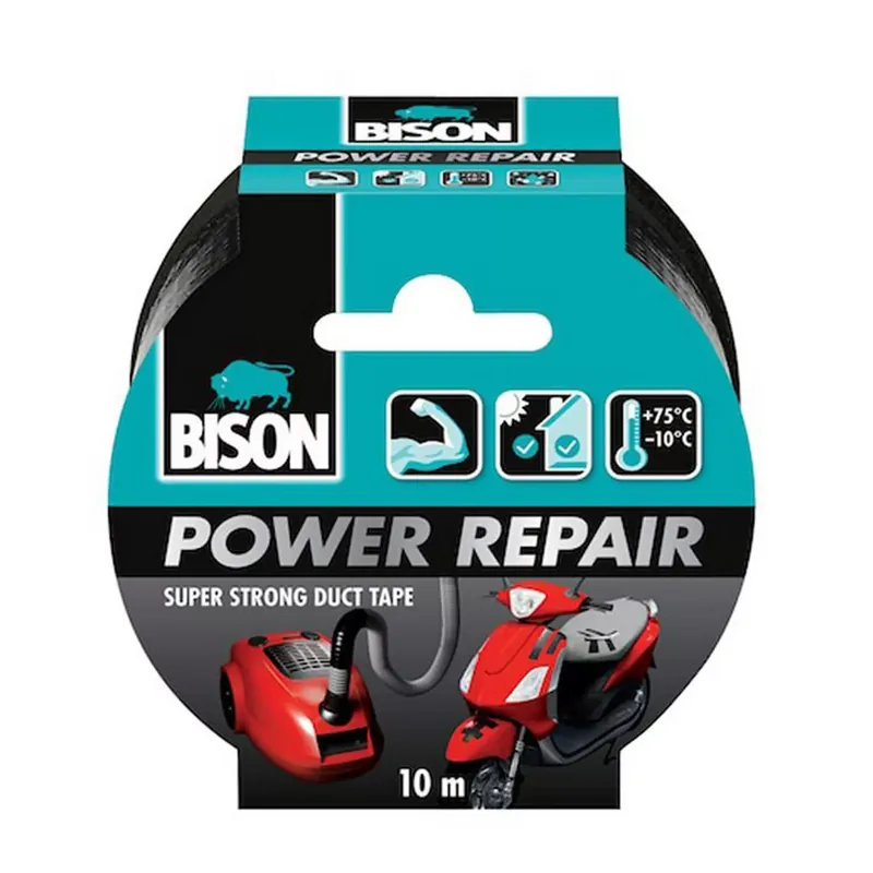 Végkiárusítás BISON Power Repair Szöveterősített Ragasztószalag, fekete, 10m