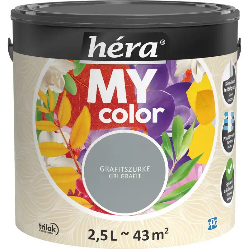 Gyors szállítás Héra My Color matt beltéri falfesték grafitszürke színű 2,5l