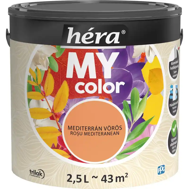 Legnépszerűbb Héra My Color matt beltéri falfesték mediterrán vörös színű 2,5l