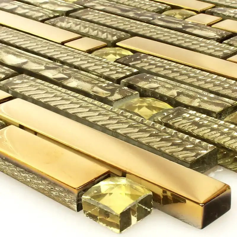 Üvegmozaik Csempék Strukturált Arany 15x62x8mm Kedvezményes ár