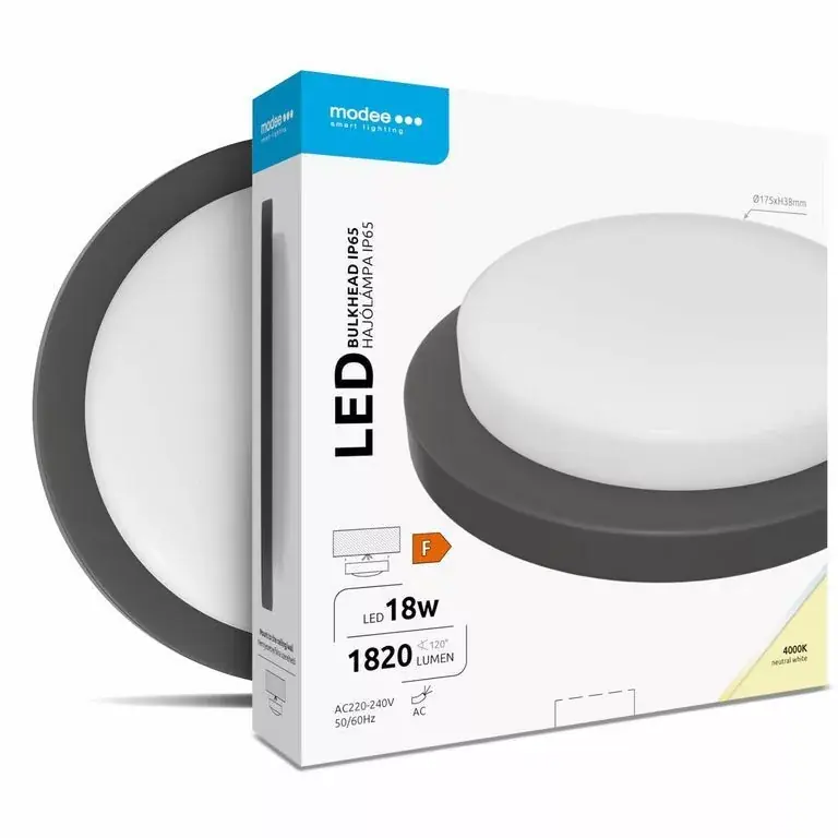 Prémium Modee LED Bulkhead Kerek 18W 4000K (D195x35mm) IP65 (1820 lumen) fekete ERP