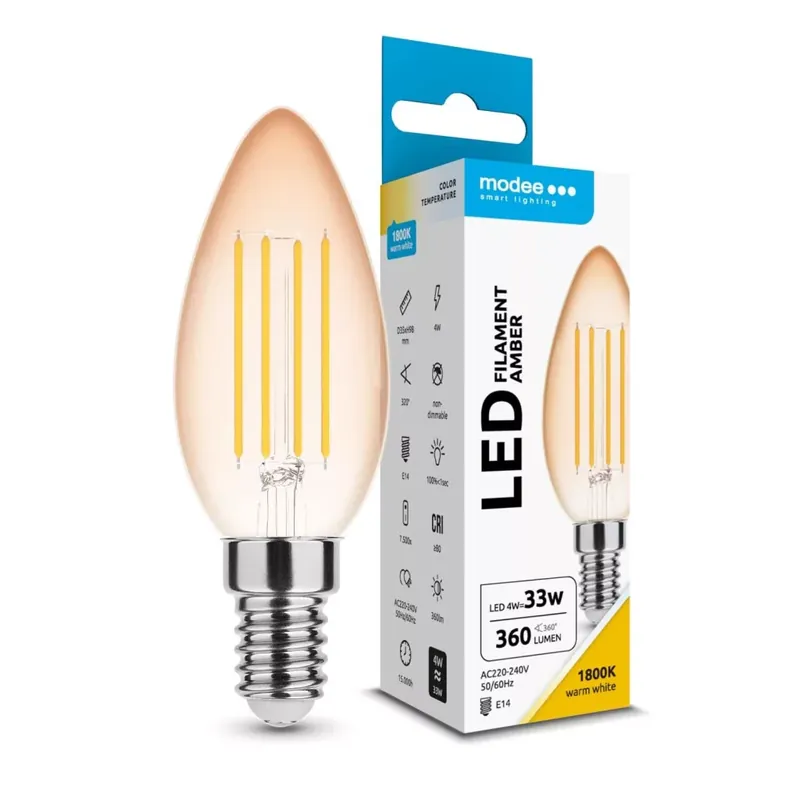 Modee LED Filament Amber Candle C35 4W E14 320° 1800K (360 lumen) Ne maradj le