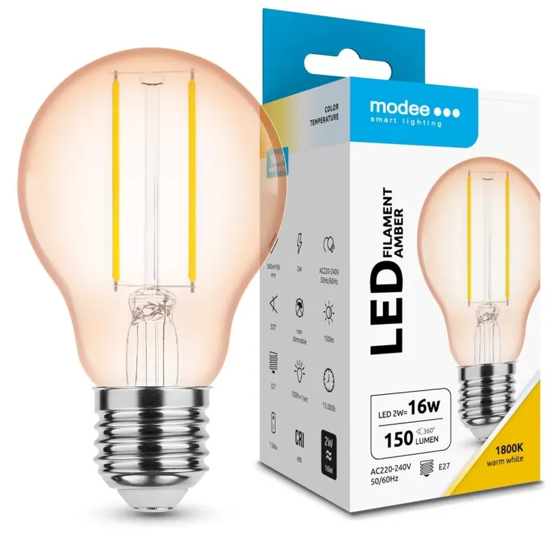 Biztonságos vásárlás Modee LED Filament Amber Globe A60 2W E27 320° 1800K (150 lumen)